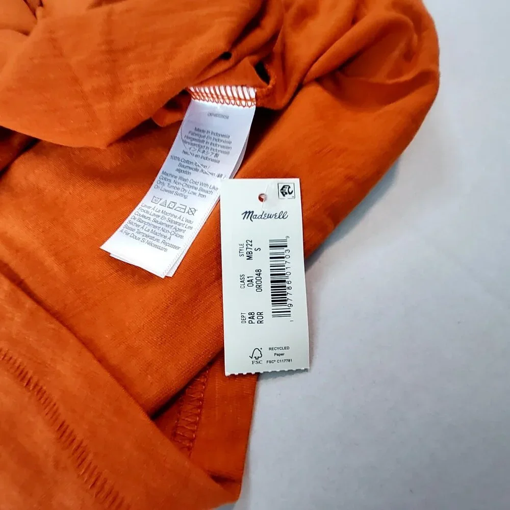 Madewell Womens V-Neck Short Sleeve T-Shirt Orange Size S Lightweight - Picture 8 of 9